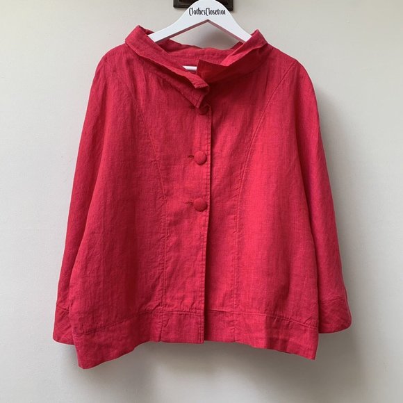 G R Nature Jackets & Blazers - GR Nature Linen Jacket Eur 40 Bright Pink Boxy Chest 42" High Neck Button Up